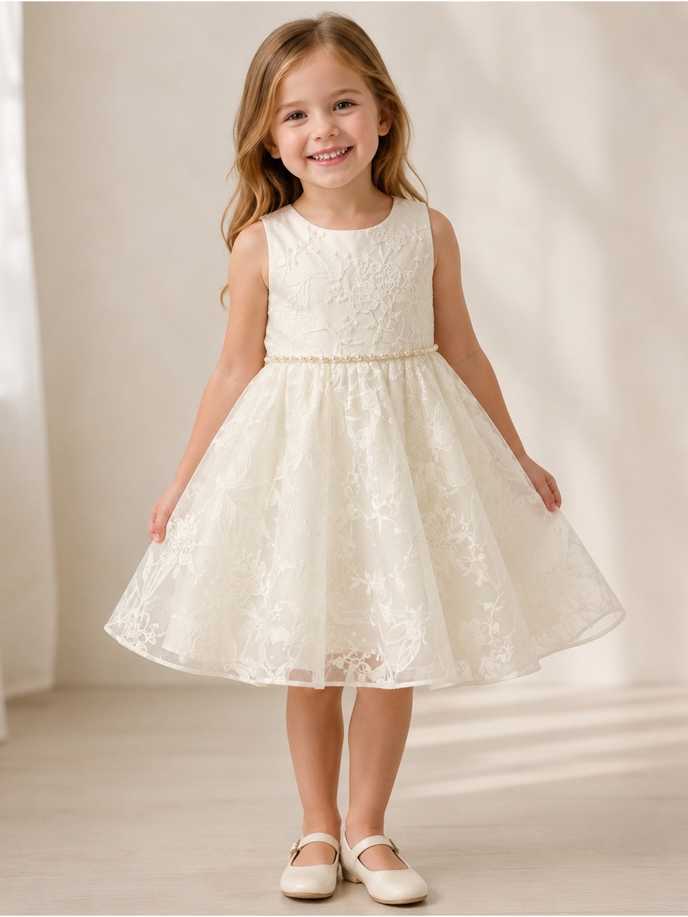 Adorable Kids White Floral Occasion Dress